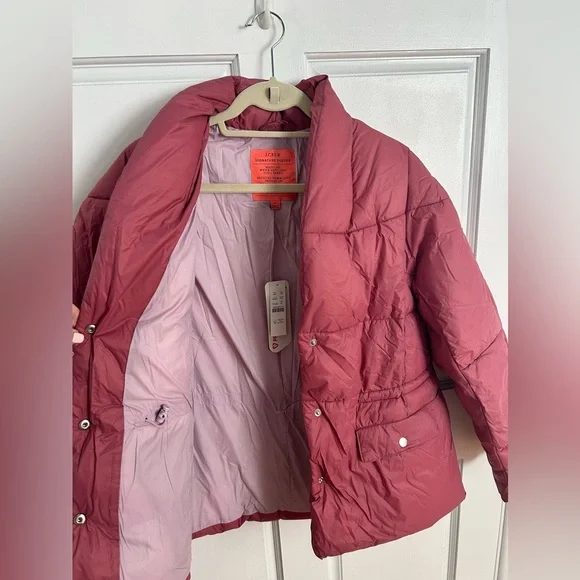 New with tags J Crew Alps Puffer jacket with Primaloft -Medium, color rose petal
